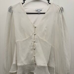 Nine West Sheer Cream Blouse with Button Detail